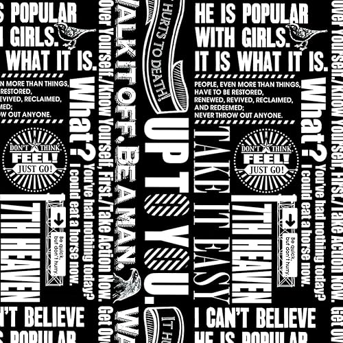 1361 - Papel tapiz autoadhesivo con palabras de moda en blanco y negro, 17.7 pulgadas x 9.8 pies, papel de contacto extraíble, para decoración del