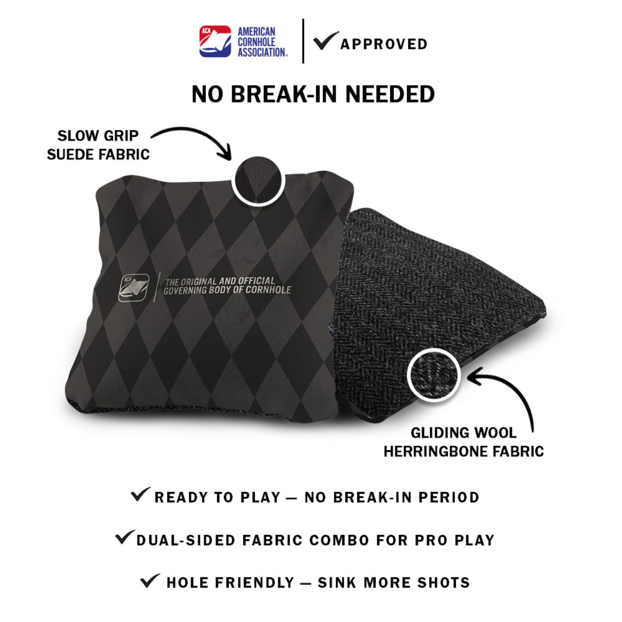 ACA Synergy Soft Professional Cornhole Bags Dual Sided Regulation 6x6 Set of 4 Checkered Diamond Black