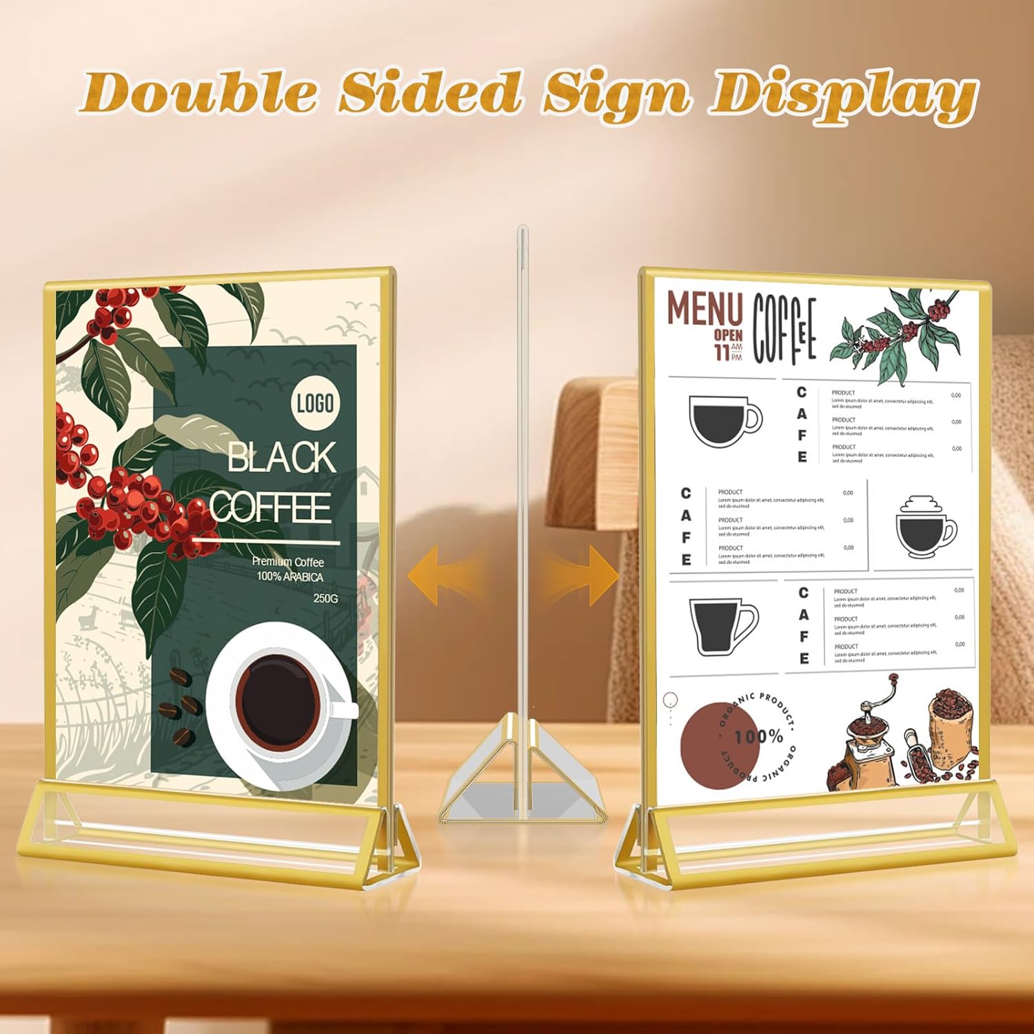Gold Acrylic Sign Holder 4x6, 16 Pack Wedding Gold Frame Table Number Holders Vertical, Clear Picture Frames Flyer Stands Tables Menu Holder, Double Photo Paper Display Holder for Party, Home, Office