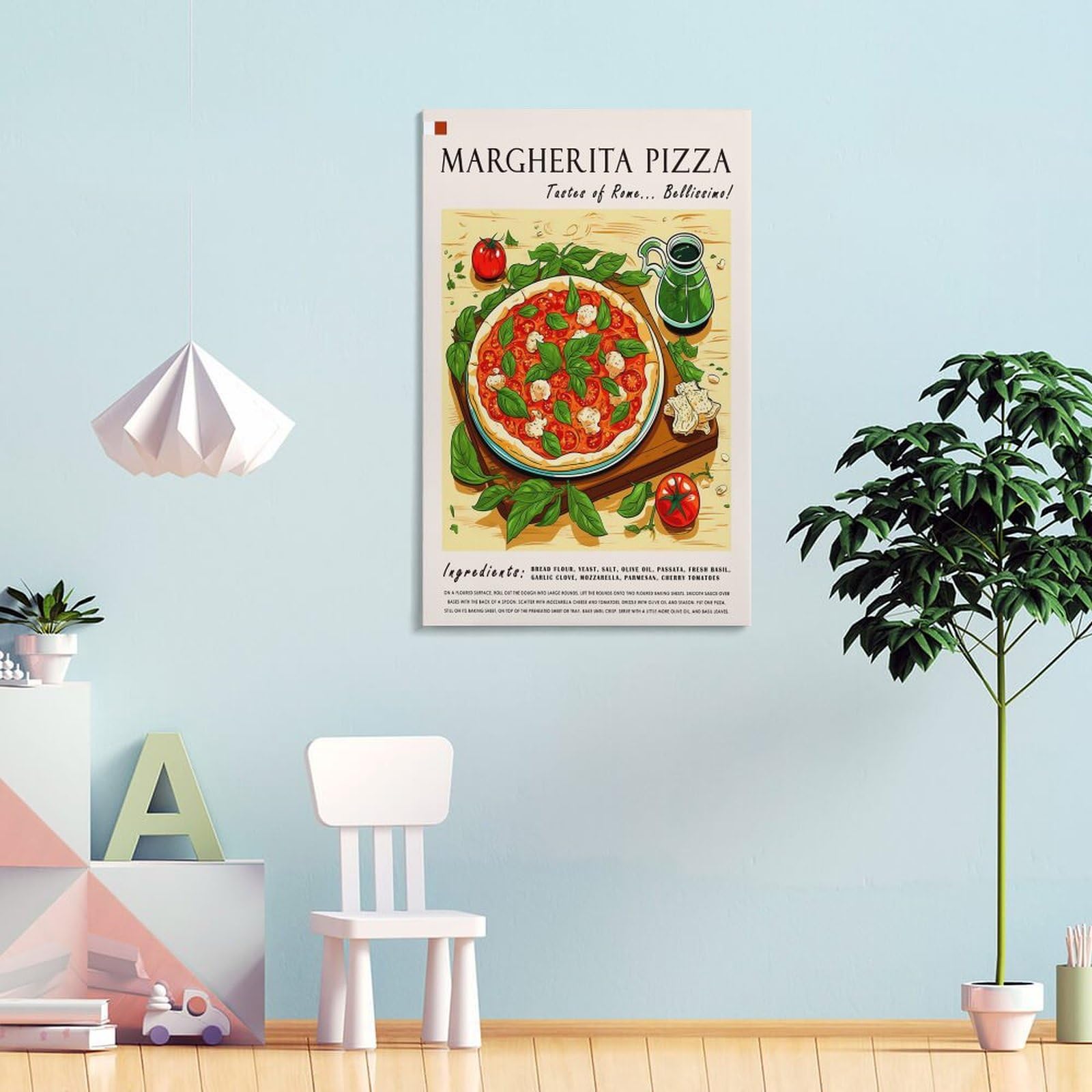 XJRZHLDU Margherita Pizza-Poster, Retro-Restaurant-Poster, italienische Küche, Esszimmer, Poster, 2 Leinwand-Poster, Schlafzimmerdekoration, Landschaft, Büro, Raumdekoration, Geschenk, 60 x 90 cm