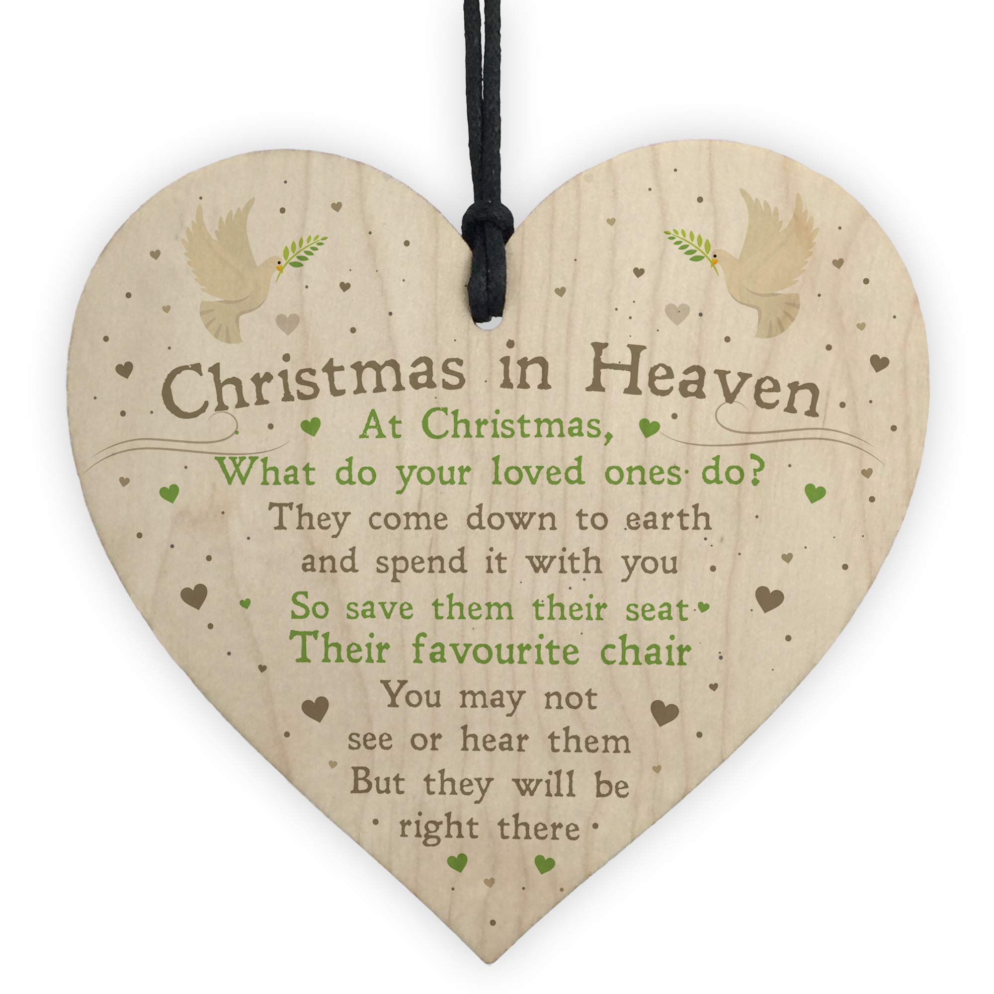 Red Ocean Christmas In Heaven Poem Xmas Tree Decoration Memorial Quote Wood Heart Plaque
