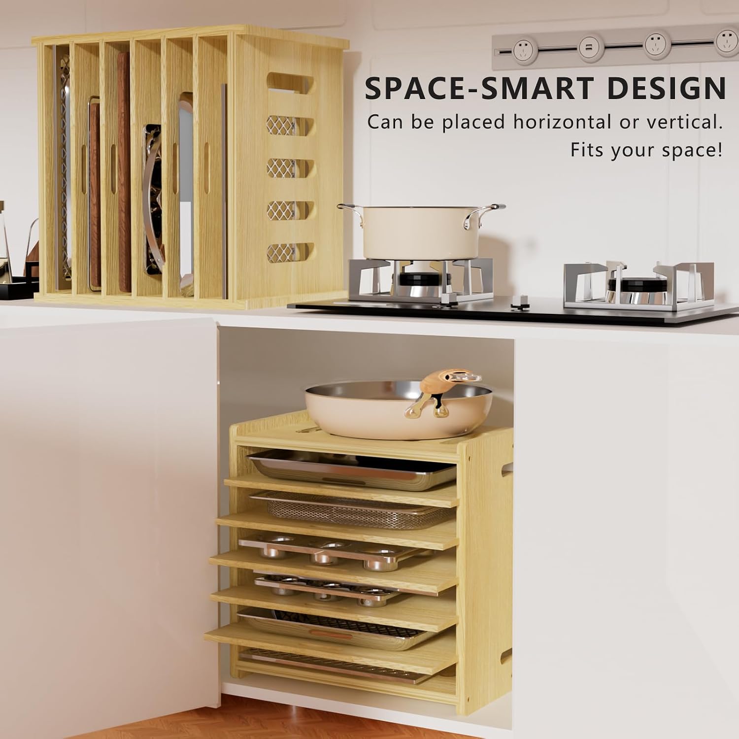 7 Tier Wooden Tray Dividers for Cabinets
