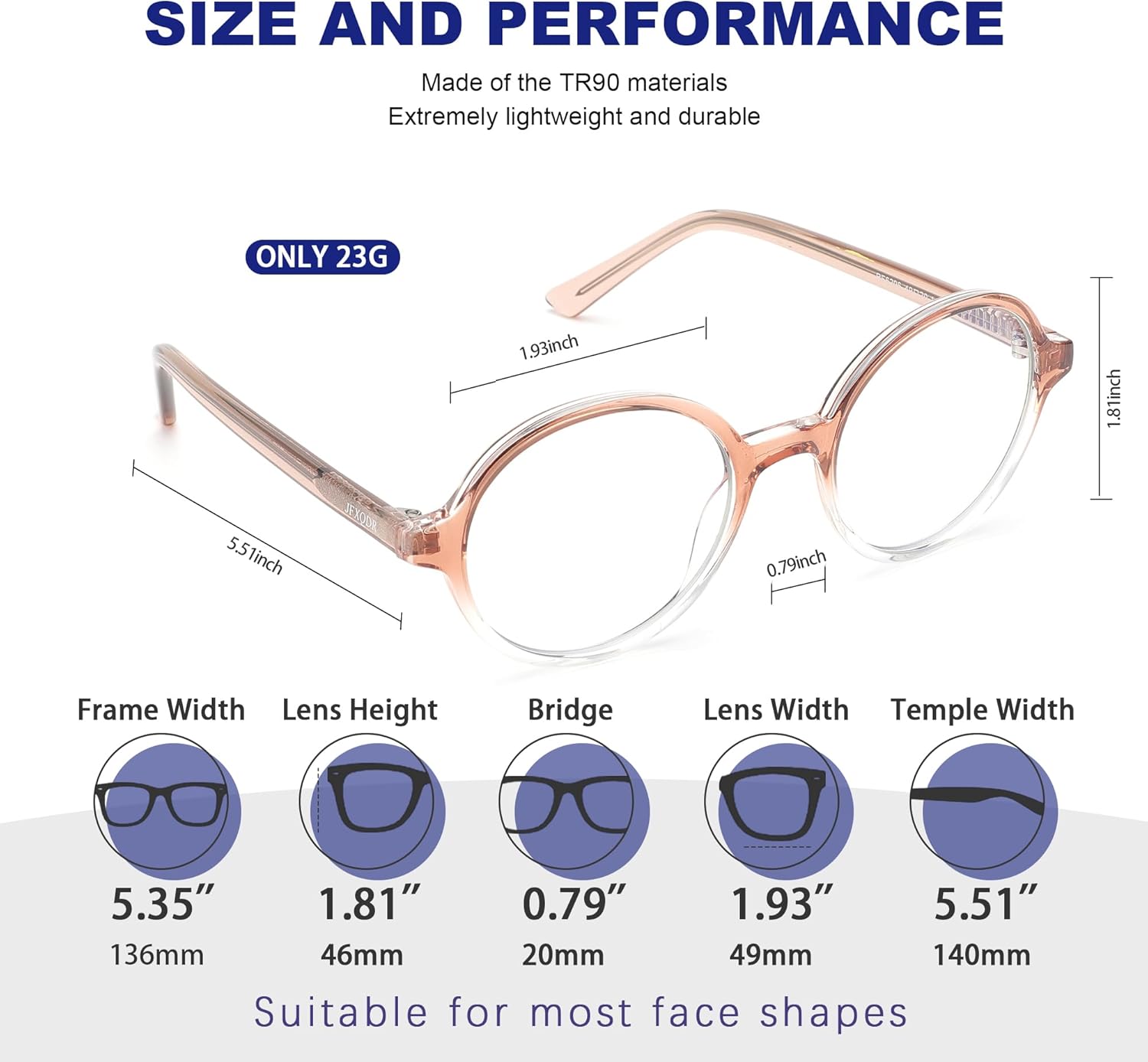 Round Blue Light Blocking Glasses Women Men, Circle Frame Computer Gaming Glasses Anti Glare & UV RF6206 (Brown Gradient Clear) - Image 3