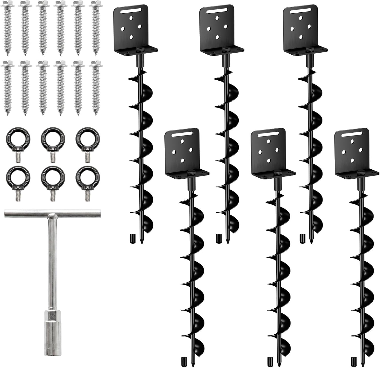 18" Screw-in Ground Anchors with L Bracket for Sheds | Fully welded steel, rust-resistant. Spiral anchor screws into hard soil. L bracket for sheds, trampolines, swing sets, tents.