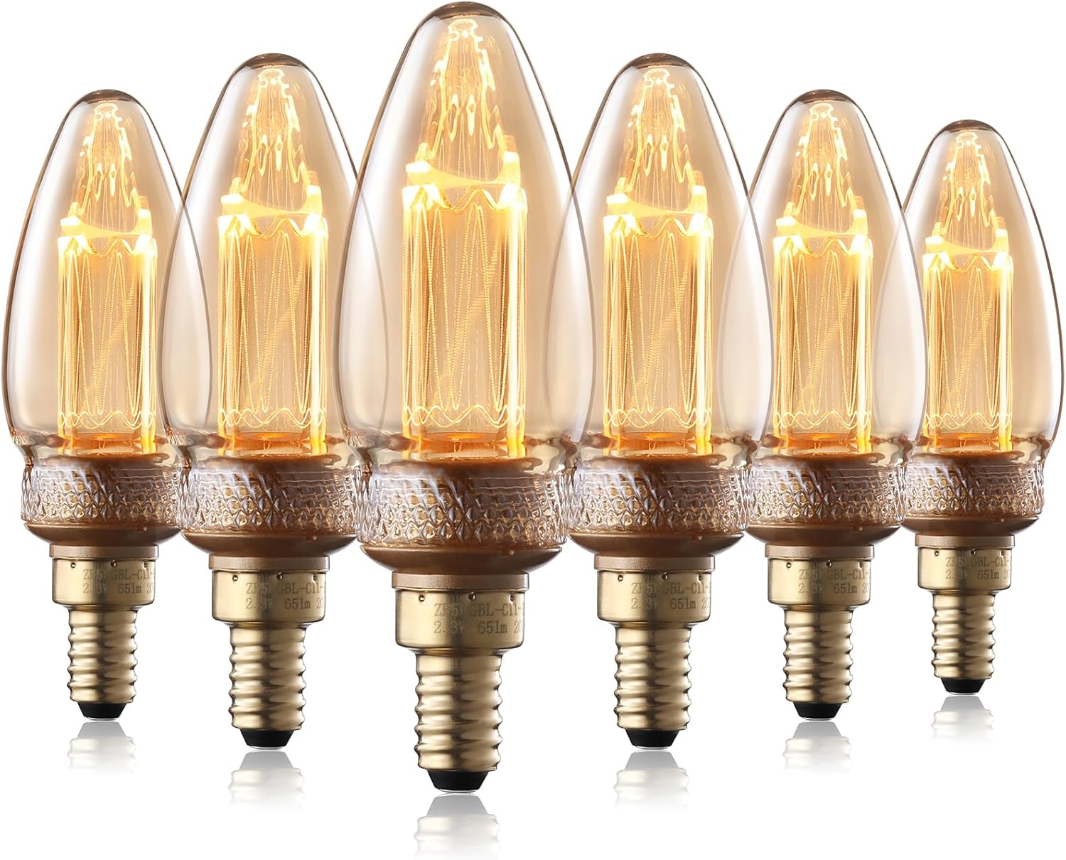 TORCHSTAR Vintage Edison Candelabra Light Bulbs, UL Listed, LED Chandelier Light Bulbs Dimmable, C11 LED Filament Candle Bulb, 2.3W(8W Eqv.), 65lm, 110-130V, Amber Glass, 2000K Soft Warm, Pack of 6