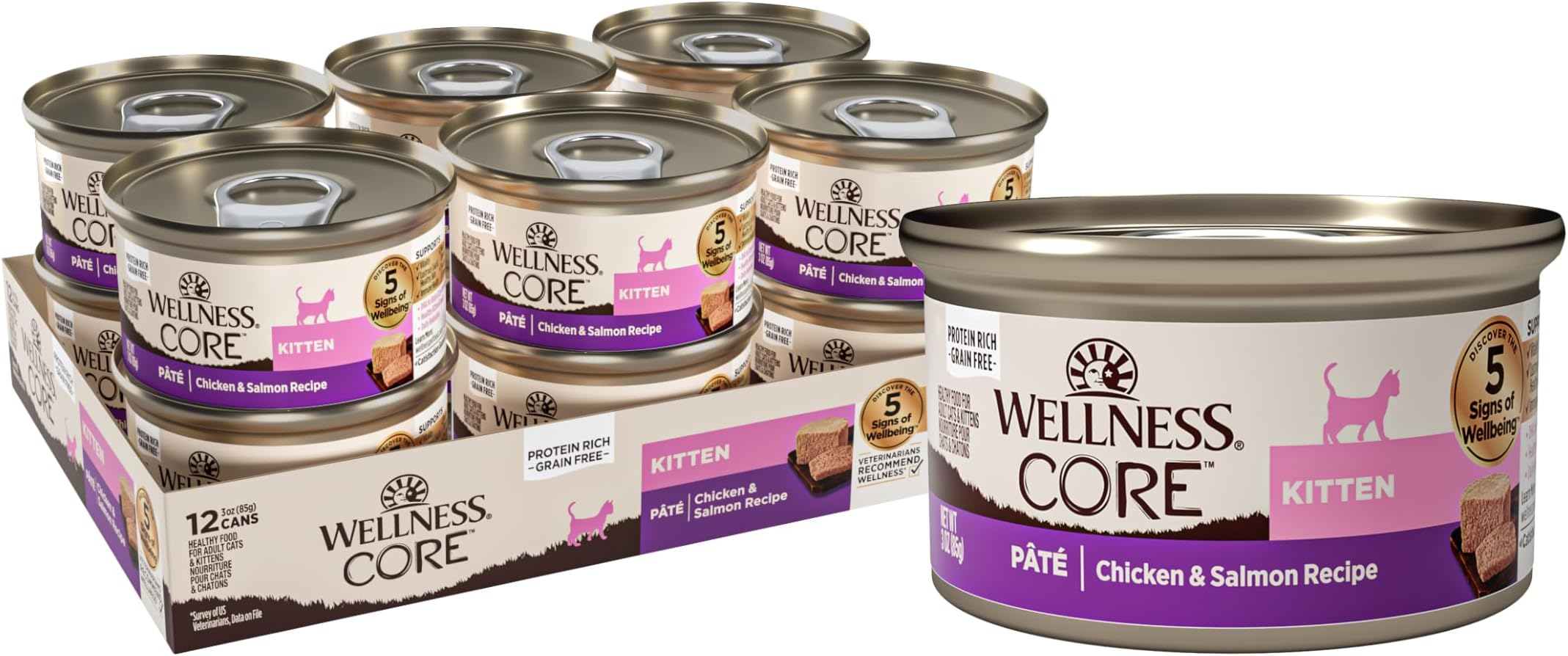 CORE Pate Kitten Wet Cat Food, Natural, Protein-Rich, Grain Free, 3 Ounce, 12 Pack (Chicken & Salmon)