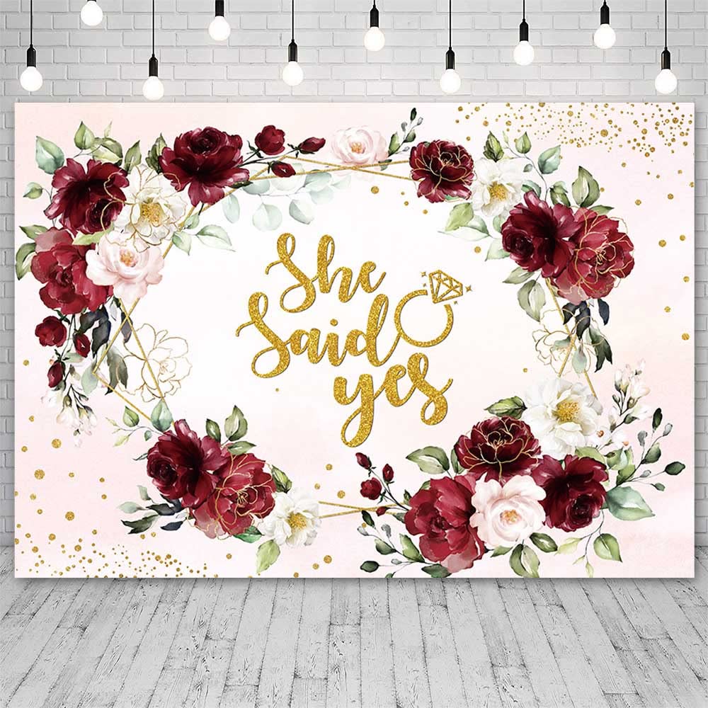 SENDY 7x5ft She Said Yes Backdrop Burgundy Floral Bridal Shower Wedding Anniversary Photography Background Bachelorette Bride to Be Engagement Party