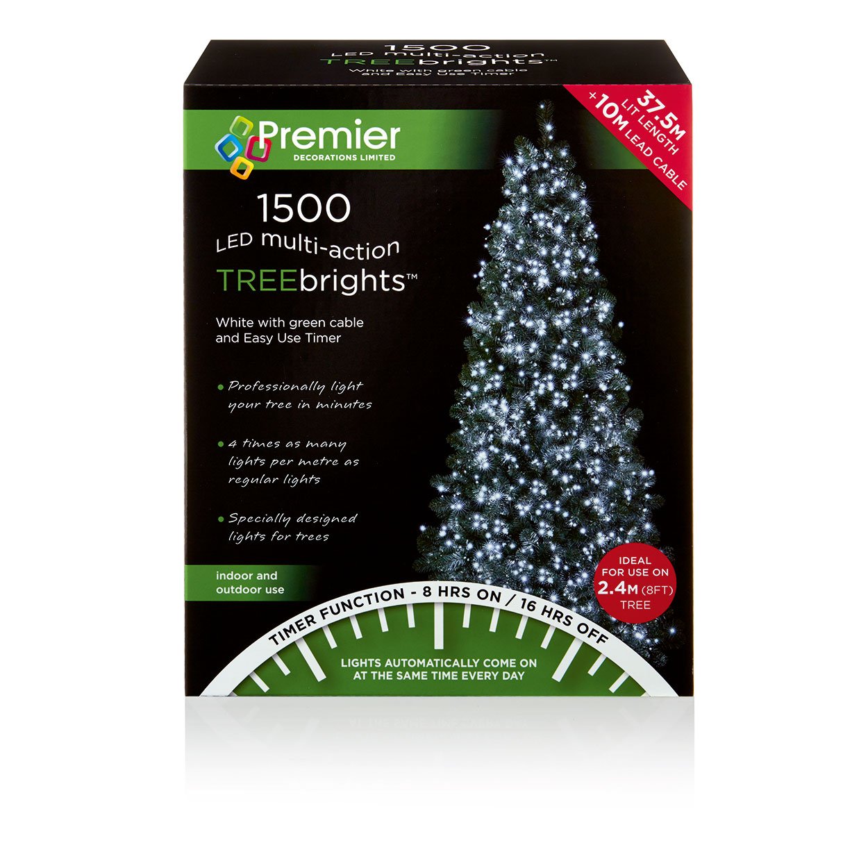 Premier Decorations - 1500 Multi Action TreeBrights LED Lights with Timer - White, JNS_447238