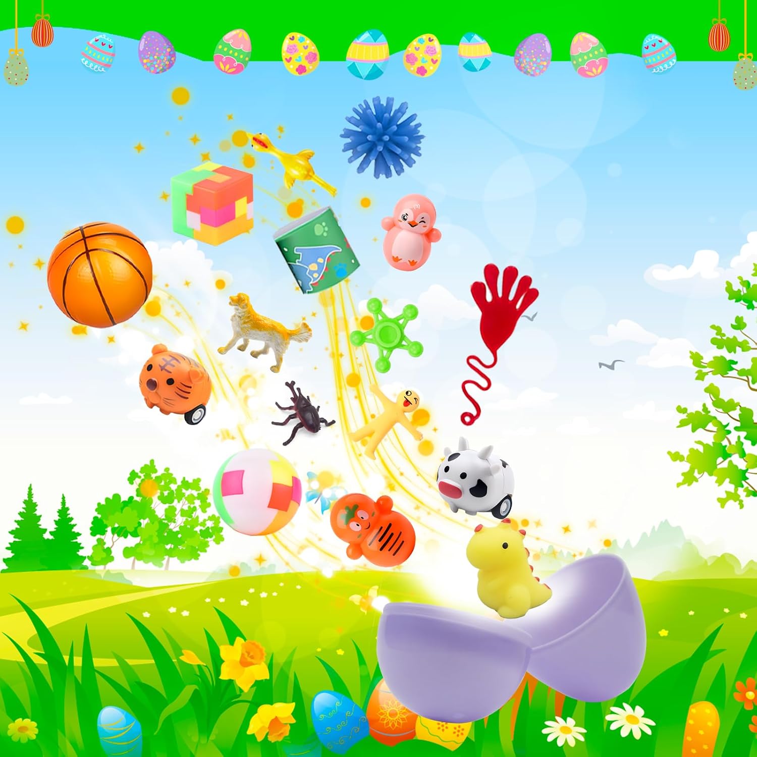 GOAUS Easter Egg Fillers Party Favors for Kids, 220 Pcs Small Toys Prizes Bulk, Goodie Bags Stuffers, Treasure Box Toys for Classroom, Prize Box Birthday Goody Bag - Image 7