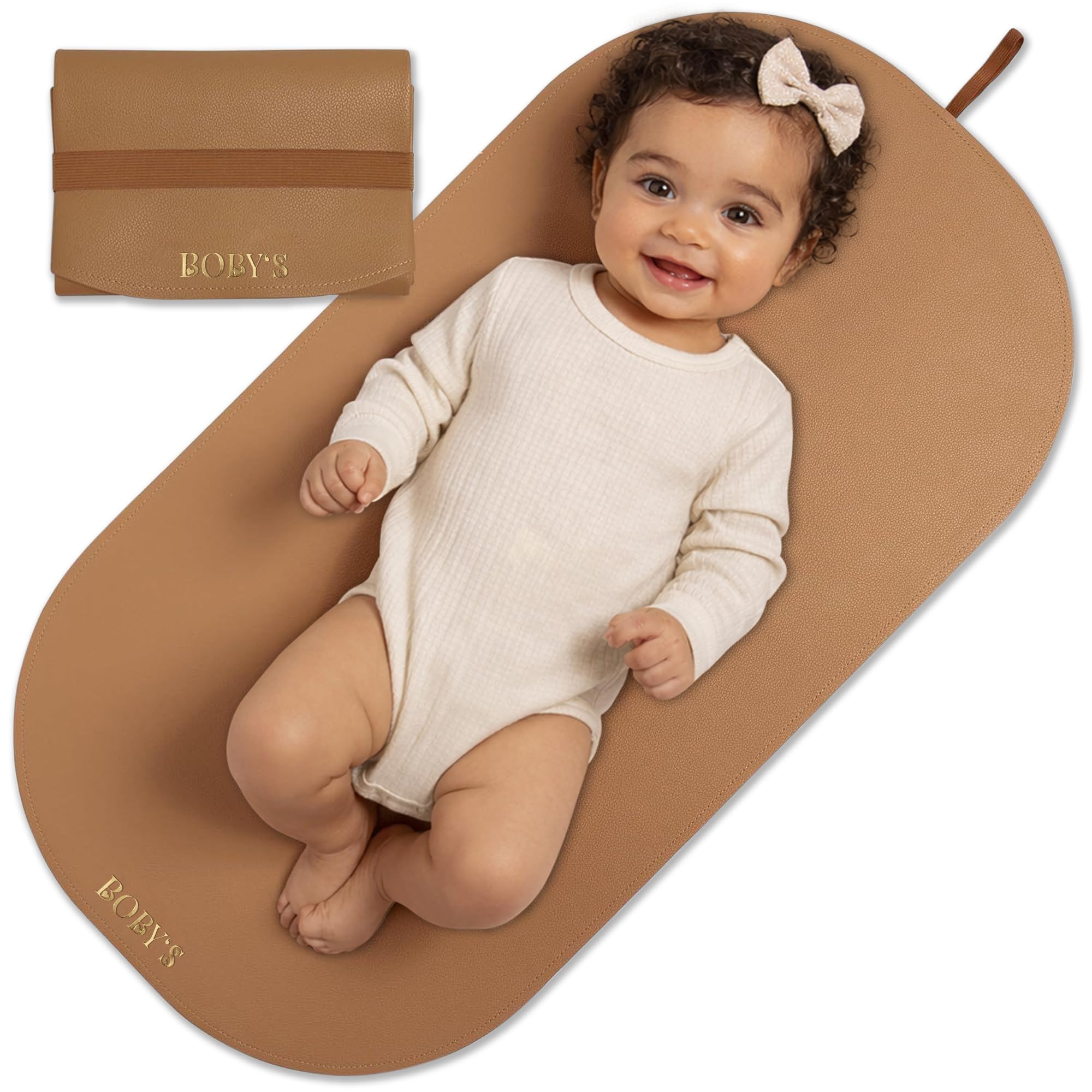 Wickelunterlage für unterwegs Baby Wickelmatte wasserdicht & abwaschbar faltbare Reise Wickelauflage aus veganem Leder Wickeltischauflage kompakt für Wickeltasche hygienisch Neugeborene (Braun)