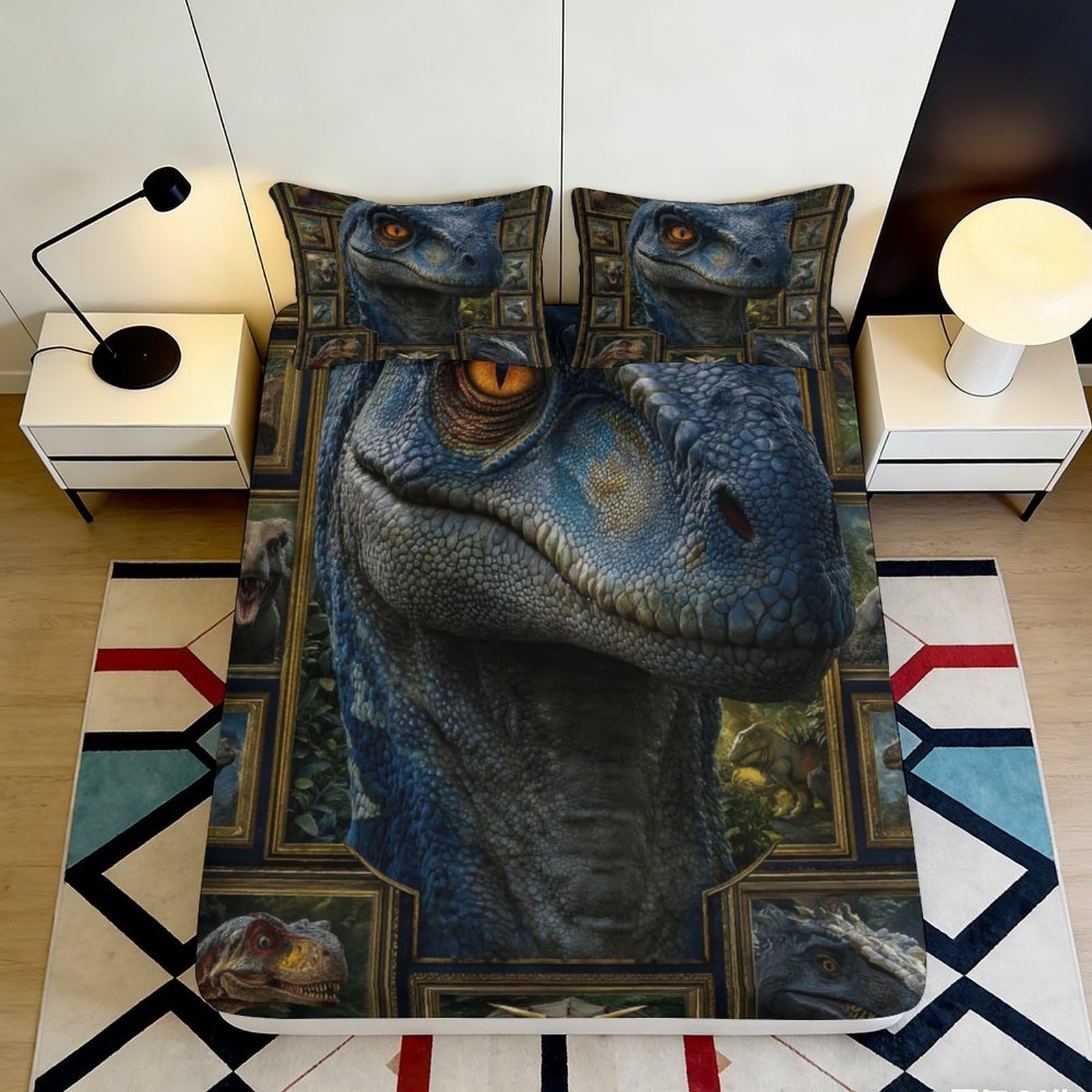 3D Printed Dinosaur Fitted Sheet Microfiber Deep Pocket Non-Slip Home Bedding Dinosaur Mattress Fitted Cover for Adults Teens 90x200x25cm