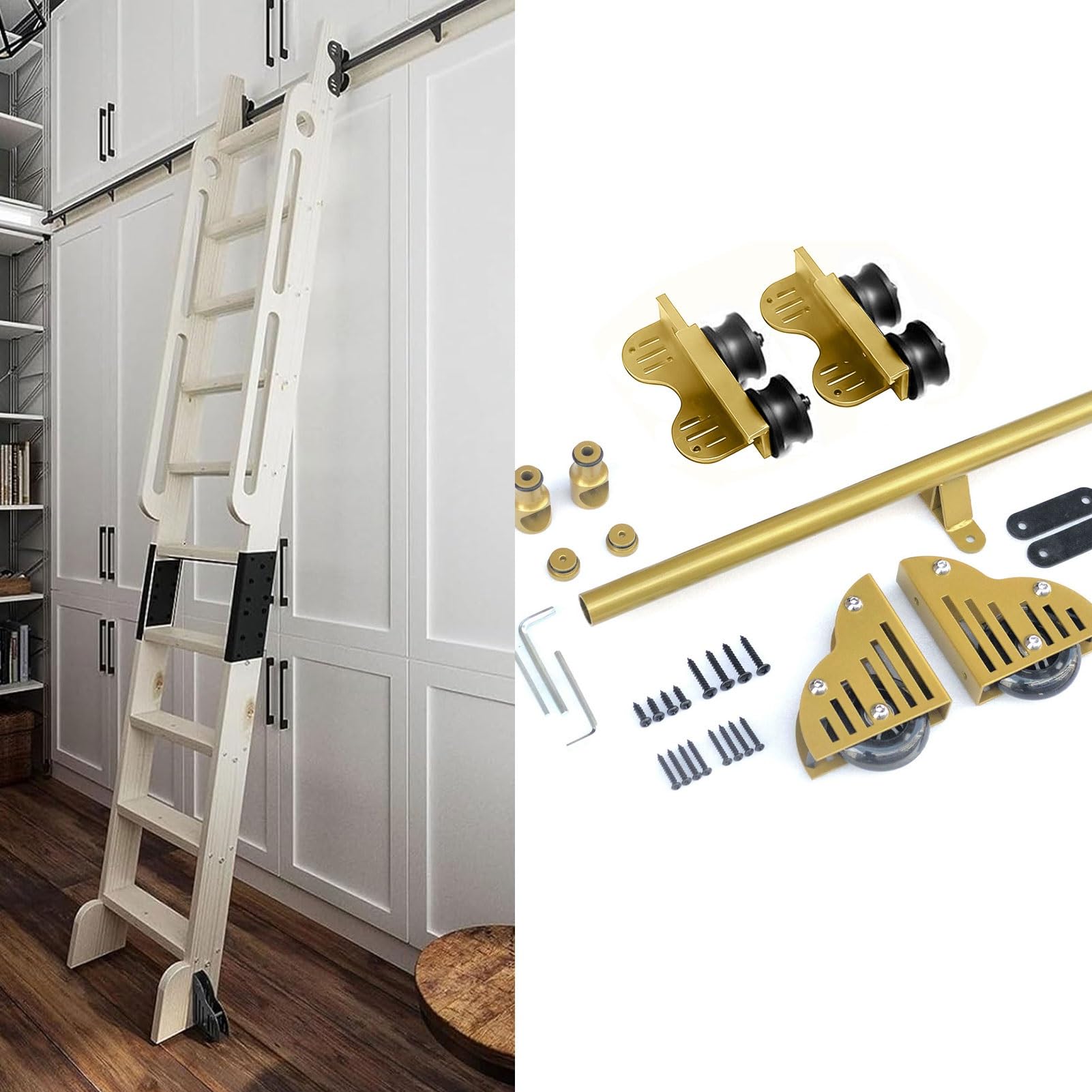 Échelle coulissante de cuisine et rails de roulement avec roulettes silencieuses anti-bruit