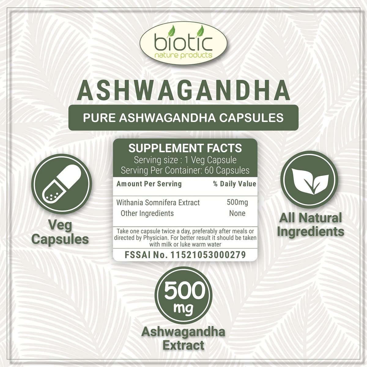 Biotic Natural Ashwagandha Capsules and Arjuna Capsules for Heart Care Extract 500mg - 120 Veg Capsules — Amazon image 6
