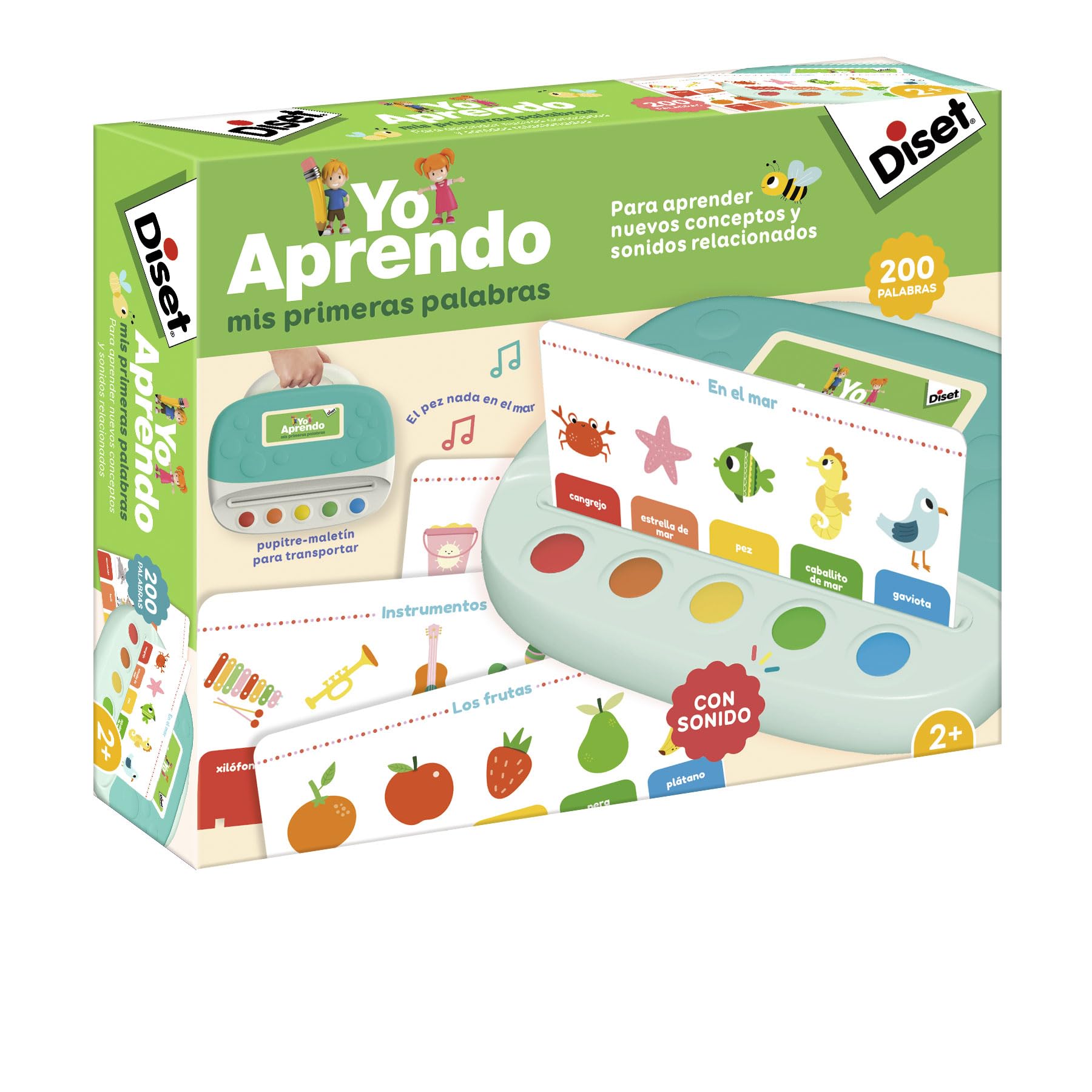 Diset - Yo Aprendo Mis Primeras Palabras, 20 láminas impresas a doble cara. Pupitre-maletín para transportar. Instrucciones.