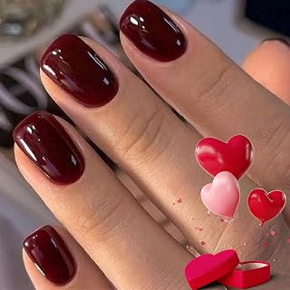 MODELONES Dark Red Short Square Press on Nails - Reusable 32pcs Kit w/ Glue, Tabs, File - Long-Lasting Fake Nails for Women & Girls