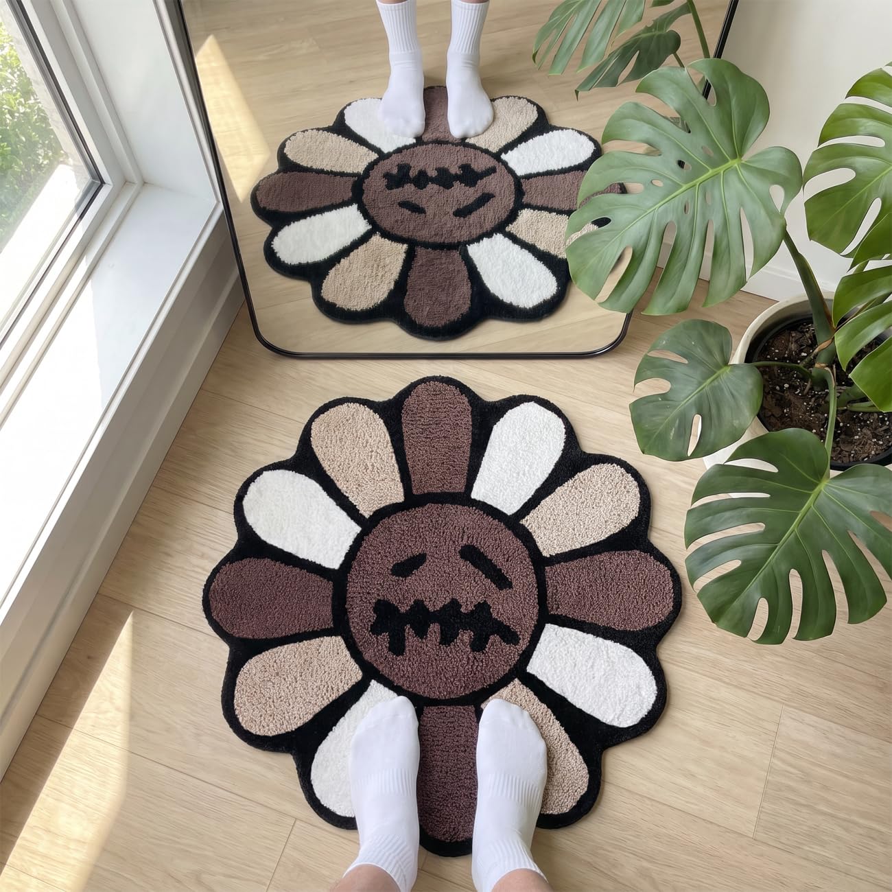 Shovagy Halloween-Badezimmerteppich, 60 cm, cooler Gothic-Geist, Lächeln, niedlicher Cartoon-Totenkopf-Horror, ästhetische Badematte, extra weiche Mikrofaser, schnell trocknend, rutschfeste Badematten