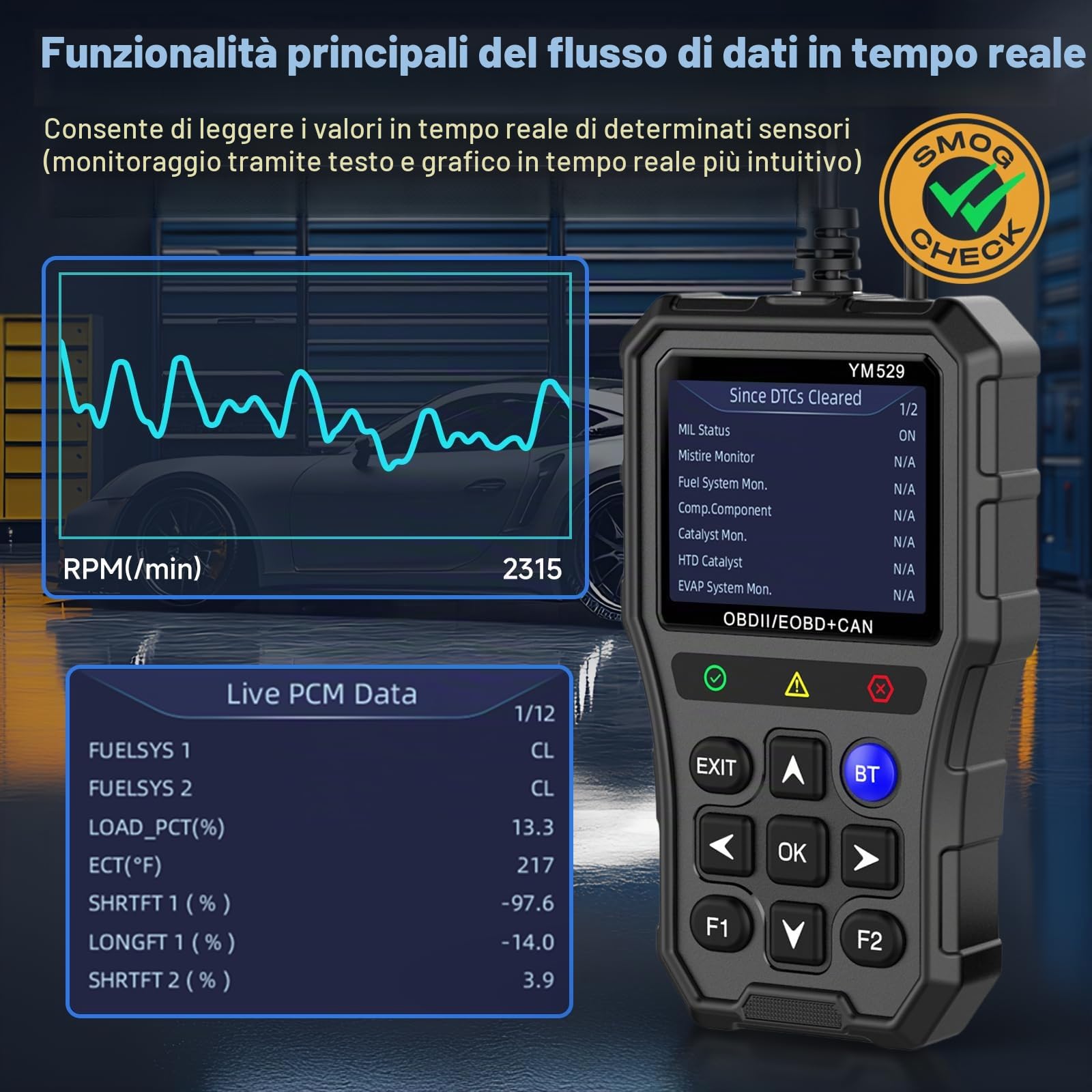 Professional OBD2 Scanner con tester della batteria - strumento diagnostico per automobili, 3D UI 2,8 pollici IPS schermo TPU case, lettura e cancellazione codici di errore, nero