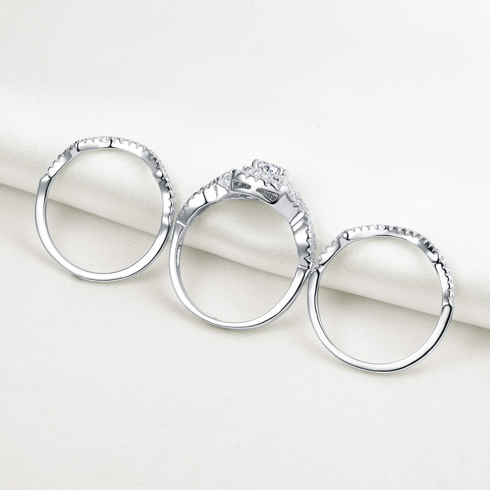 Newshe 3 Piezas 925 Anillos de Boda de Plata esterlina para Mujeres 2.1Ct AAAAA CZ Juego de Anillos de Compromiso joyería clásica tamaño 5-12