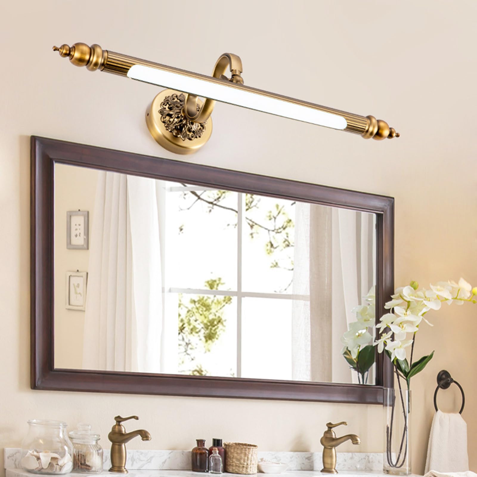 LED Baño Apliques de Pared Espejo IP44 Impermeable Lámparas de Pared 240° Ángulo Ajustable Iluminación Retro Interior Bronce abecera Sala de Estar 3000K/4500K/6500K (Luz Neutra,71cm)