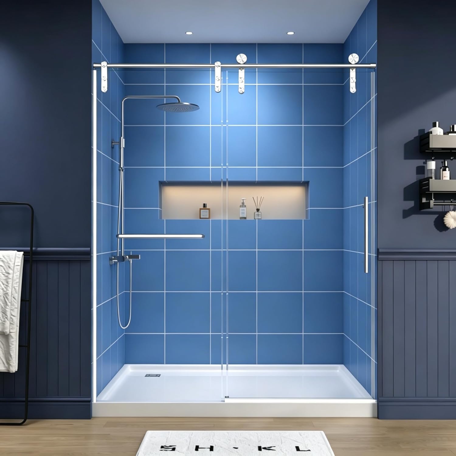 56-60" W × 72" H Glass Shower Door, 1/4" (6mm) Tempered Glass Frameless Shower Door with Explosion-Proof Film, Stainless Steel Hardware, Silent Smooth Rollers, Brushed Nickel