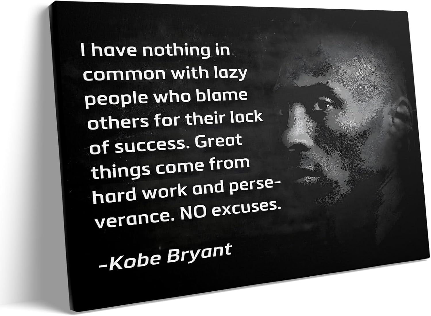Kobe Bryant Canvas Wall Art Decor - 16X20 inch Inspirational Quote and Monochrome Portrait, Hard Work and Perseverance, Motivational Basketball Legend Poster for Home, Office or Gym Wall Decoration