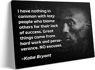 Sunwes Kobe Bryant Inspirational Canvas Wall Art - Mamba Mentality Wall Art, No Excuses Motivational Quote Poster Pictures Print - Basketball Wall Decor for Home, Office, and Gym 8x10inch