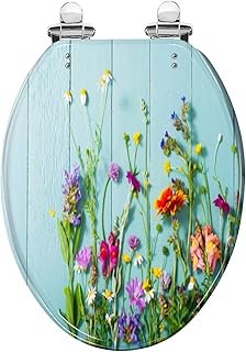 Elongated Toilet Seat Flowers Resin Toilet Seat Quietly Slow Close with Quick-Release Hinges Toilet Seat with Cover Easy to Clean Install