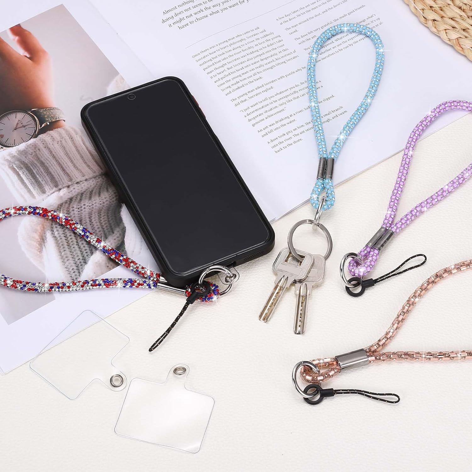 uxcell Bling Wristlet Keychain, Full Rhinestone Wristlet Lanyard, Sparkly Replacement Lanyard with Tether Tab - Image 5