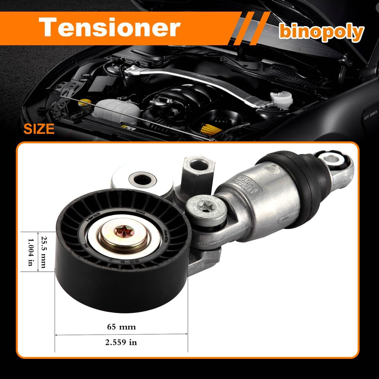 binopoly 39390 Drive Belt Tensioner Assembly With Pulley For Mazda 3 12-22/6 14-21/MX-5 Miata 16-22/CX-3 15-21/CX-5 14-22/CX-9 16-22 OE#89710 PE0115980B PE0315980A PE03-15-980C PE3115980