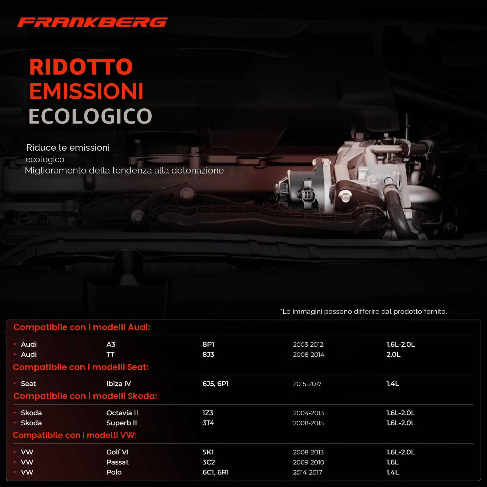Frankberg Valvola EGR Ricircolo dei gas di scarico per Beetle CC Golf Passa.t Diesel 2008-2021 03L131512AP