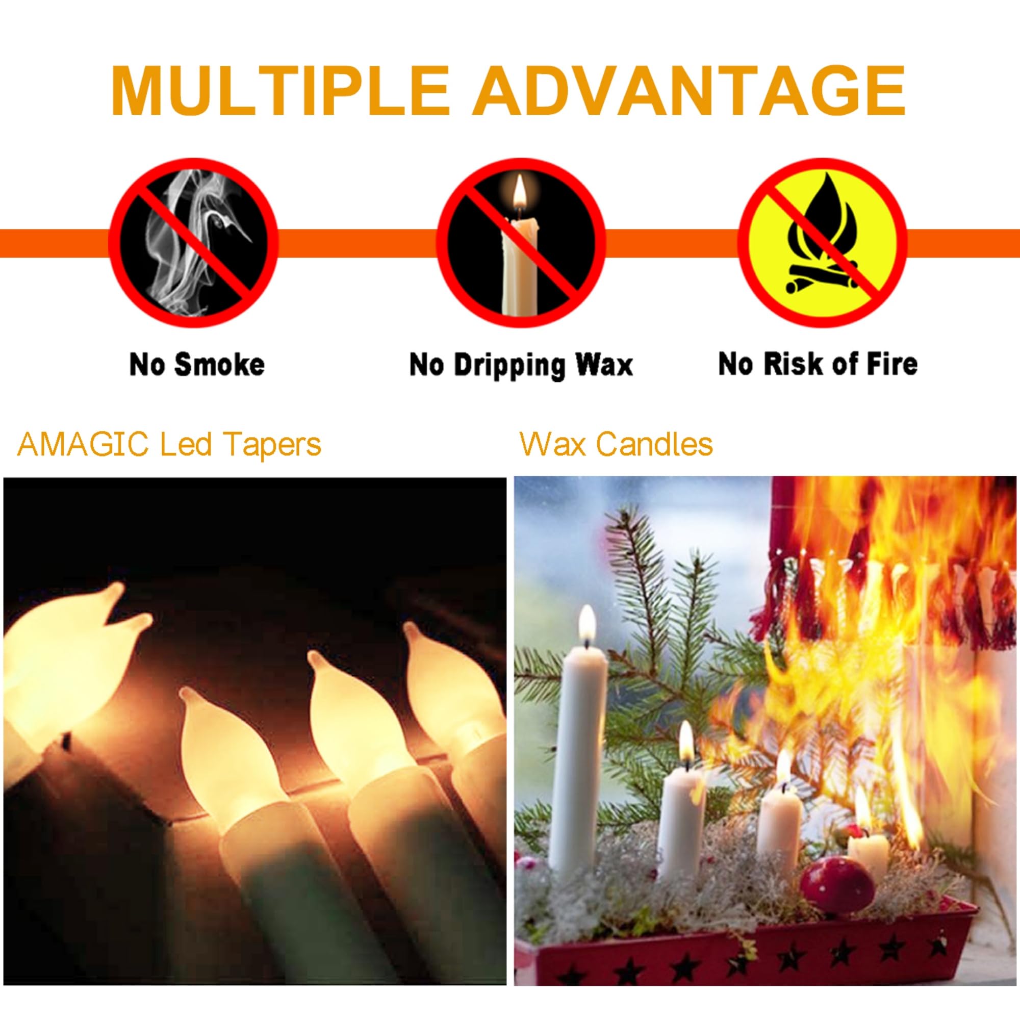 Candele Coniche Nere Senza Fiamma AUGSUN Con Telecomando, 6 Pezzi Con Candelabri, Effetto Tremolante, A Batteria, Per Halloween