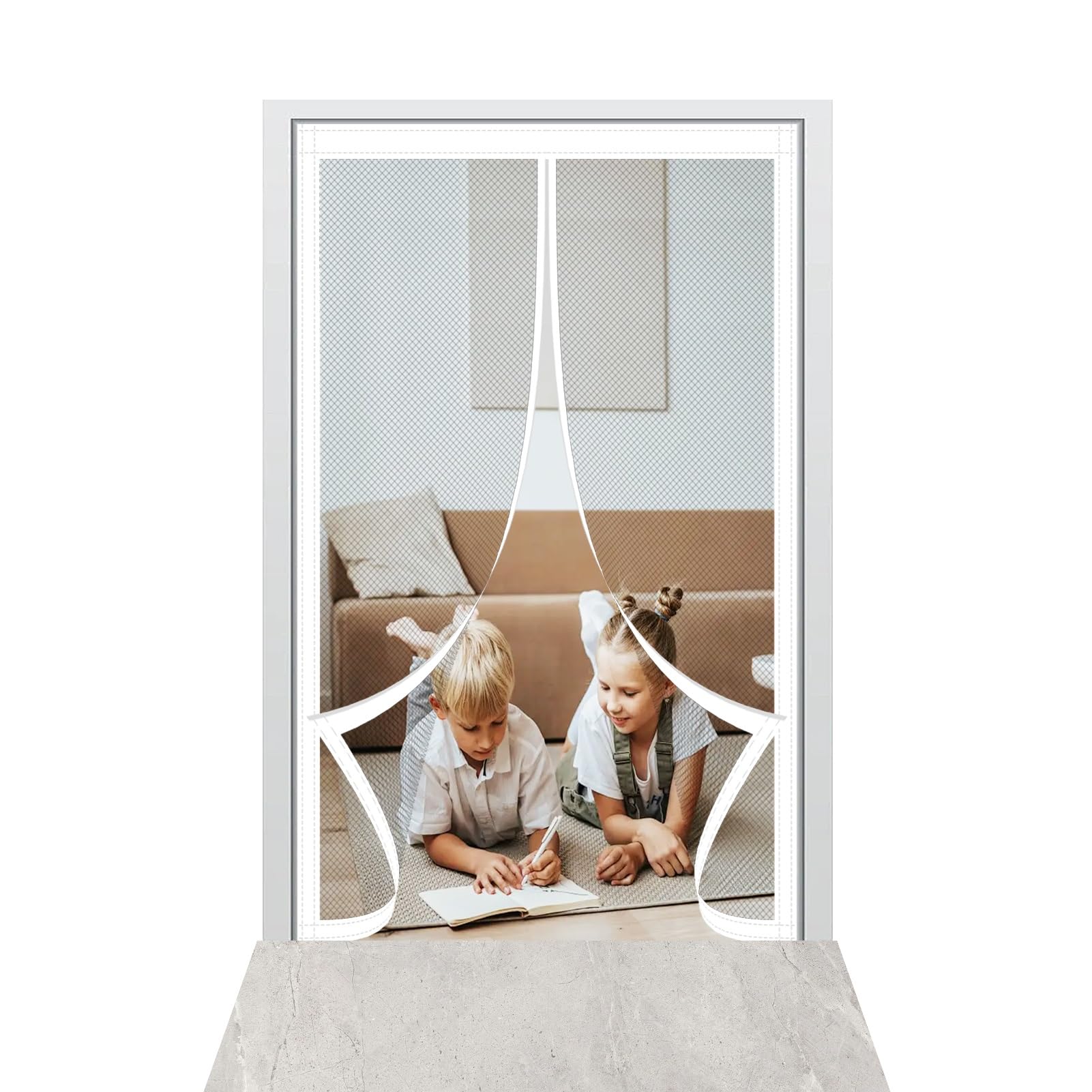 Mosquitera Magnetica 206 x 185 cm Mantiene El Aire Fresco en El Interior Mosquitera Magnética Puerta Fácil Instalación sin Taladrar para Puertas Correderas/Terraza, Blanco