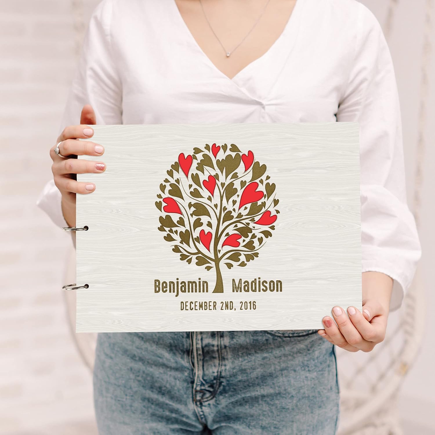 Darling Souvenir Personalized Engraved Laser Cut Wedding Guest Book Wooden Cover Sign-in Book Registry Guestbook Scrapbook-R9