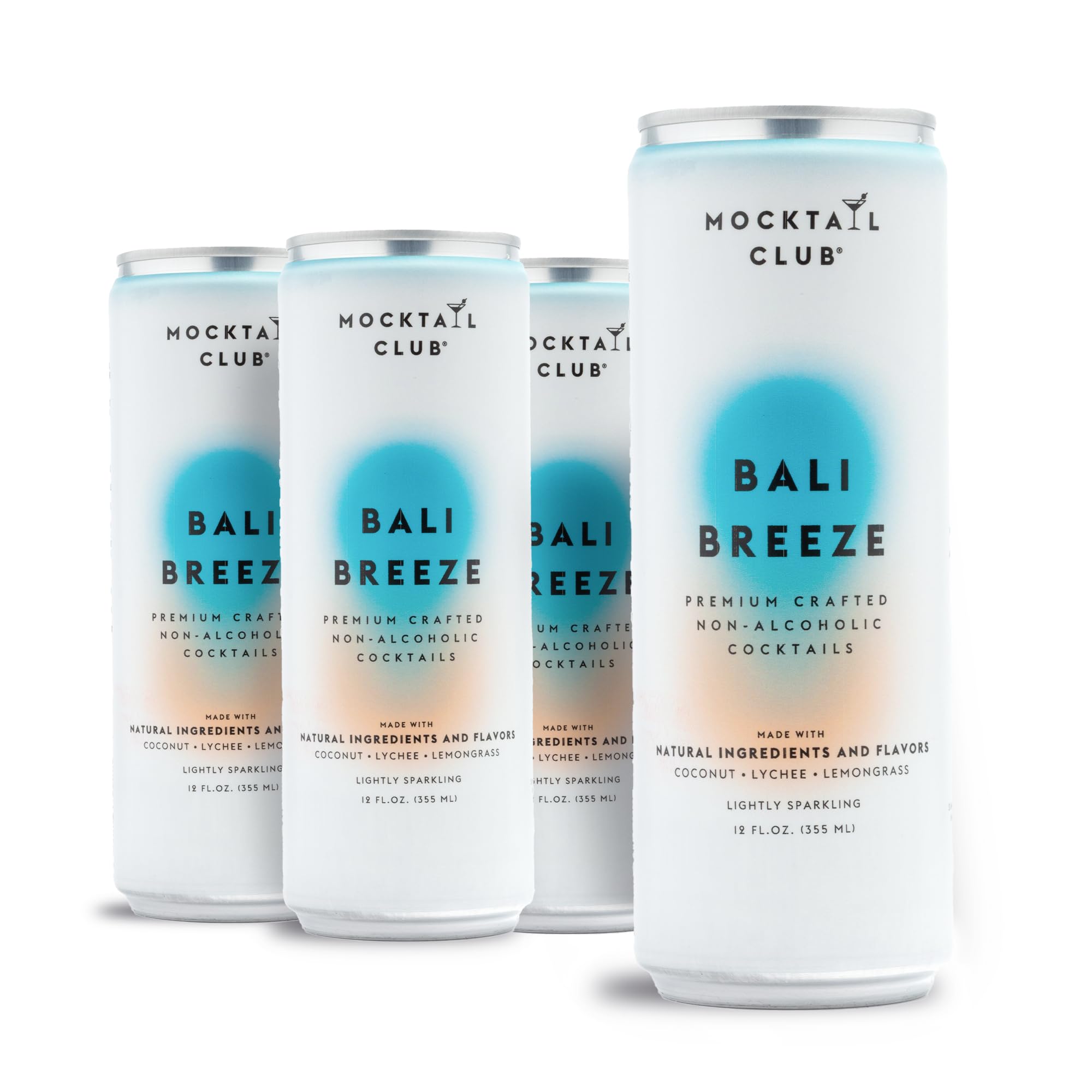 Mocktail Club Bali Breeze Sparkling Non-Alcoholic Cocktail 12oz (4pk), 50 Cals, Gluten-Free, No Artificial Ingredients, Zero Proof – with Coconut,