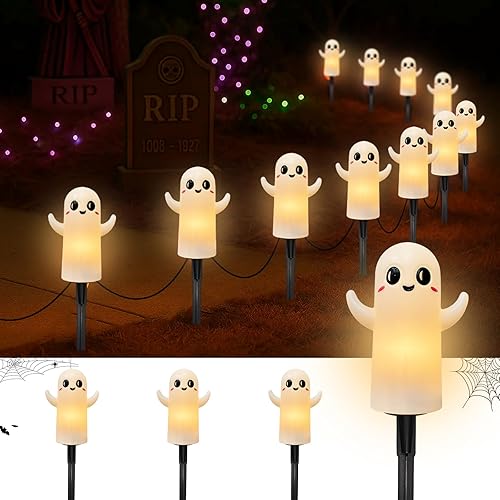 Miniatura 13 de Luces de camino de Halloween para exteriores, paquete de 10 luces de estaca para decoración de fiesta de Halloween con bombillas C9 transparentes