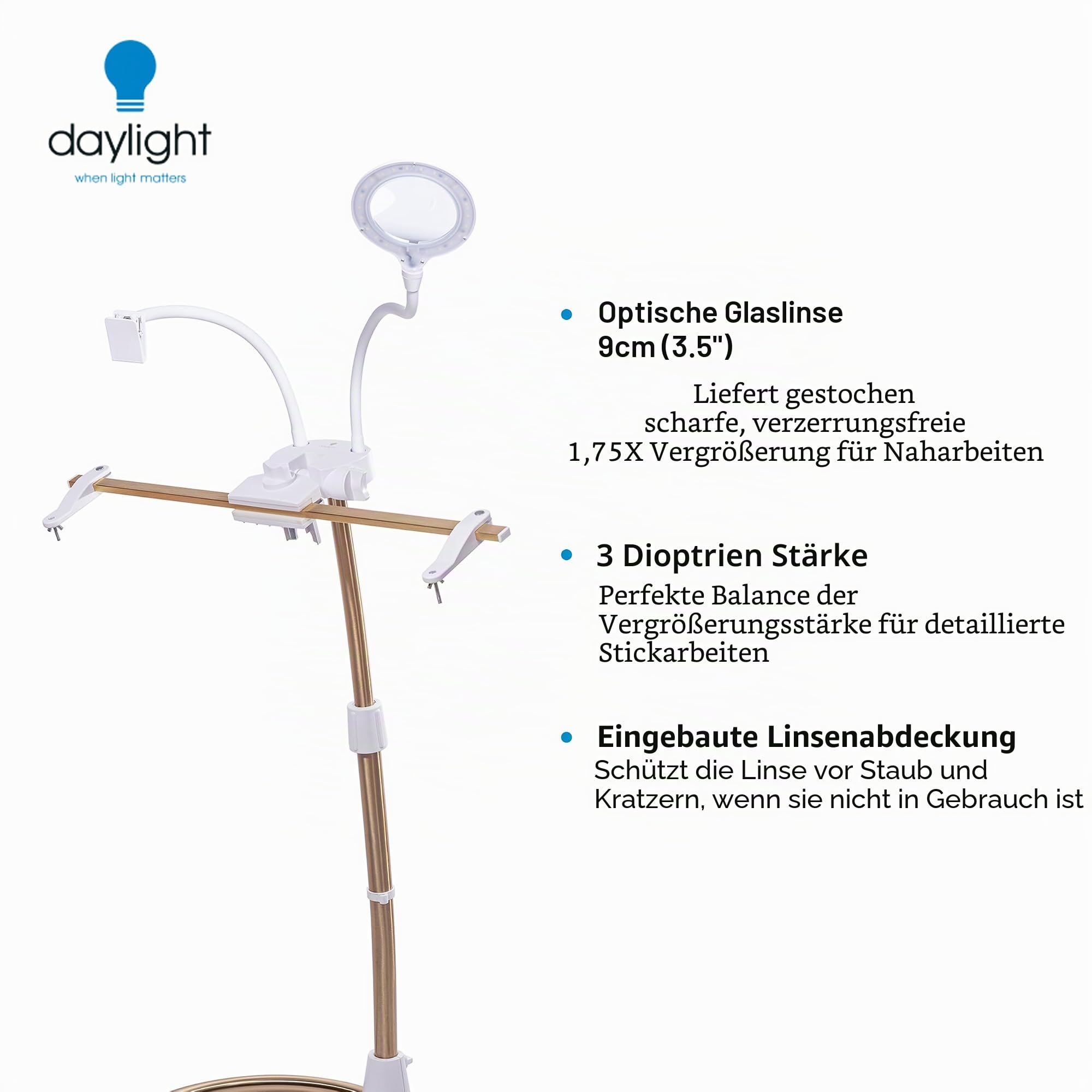Stitch Smart 2 Zubehör Set – Lupenleuchte & Musterhalter, Tageslicht-LED 6.000K, Schwanenhals flexibel, 1,75-fache Vergrößerung, einfache Montage ohne Werkzeug, Handstickkomfort