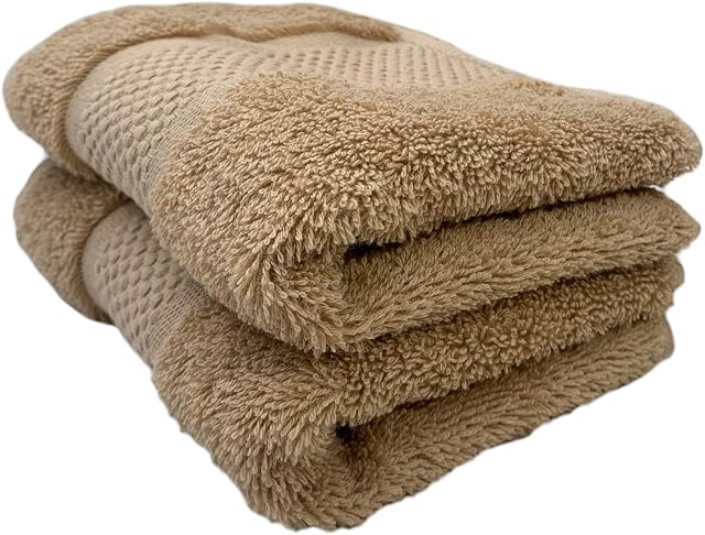 Sue Rossi Guest Towels 30 x 50cm Set Of 2, Organic Turkish Combed Cotton, 600gsm Thick, Soft & Absorbent Bathroom Or Kitchen Small Hand Towel, Face Cloth (Camel, 2)