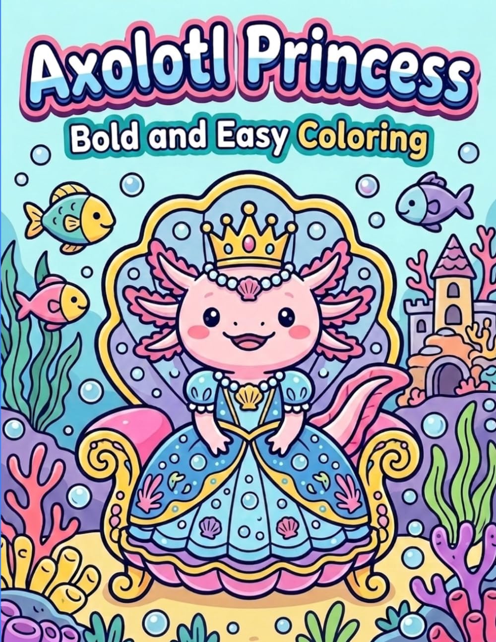 Axolotl Princess Coloring Book: Bold and Easy Coloring Pages with Simple Cute Designs for Stress Relief and Relaxation