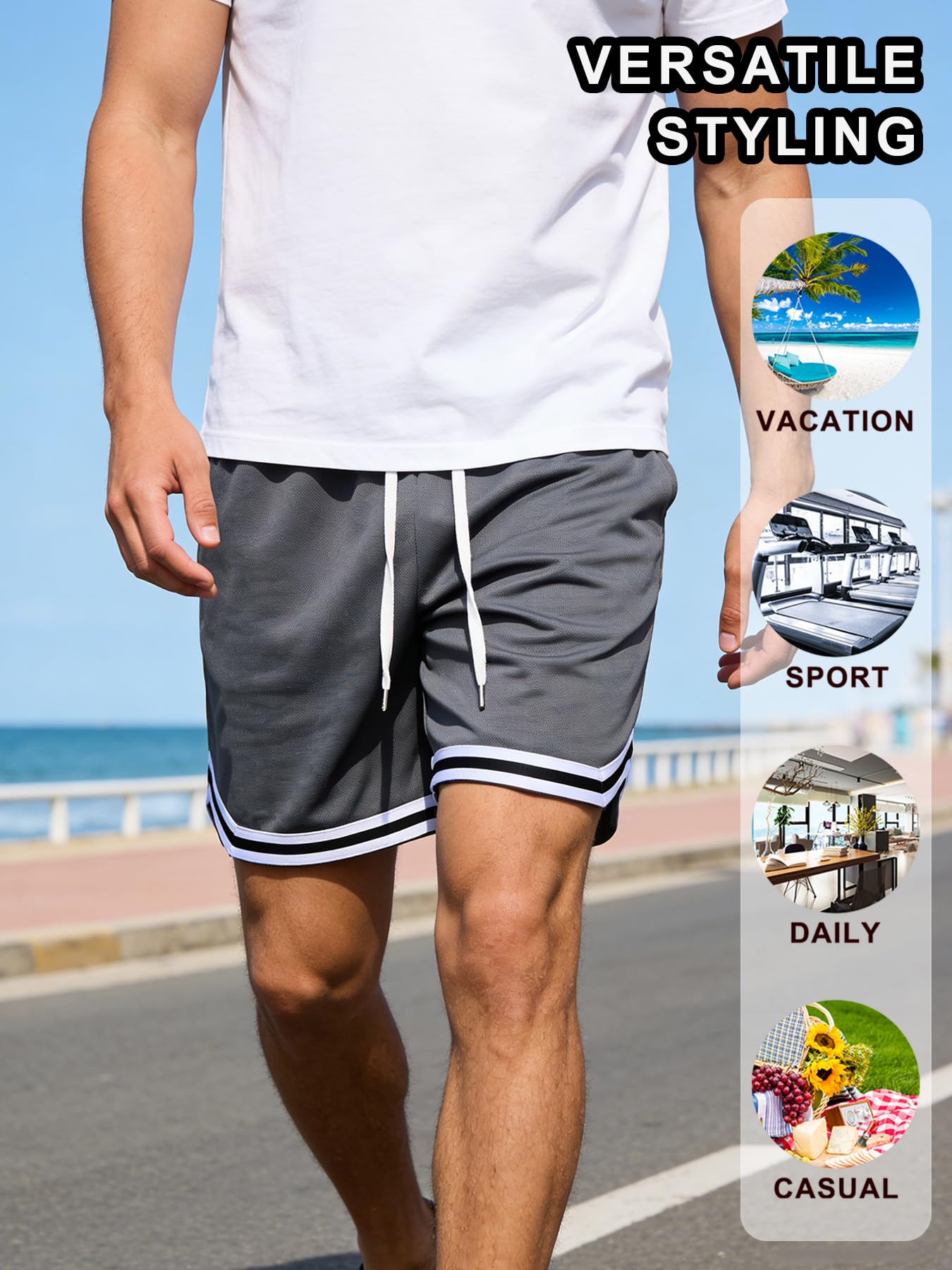 1 paquete de pantalones cortos casuales de baloncesto para hombre, pantalones cortos de secado rápido para correr, ropa de calle, pantalones cortos atléticos para gimnasio, lavables a máquina — view 6