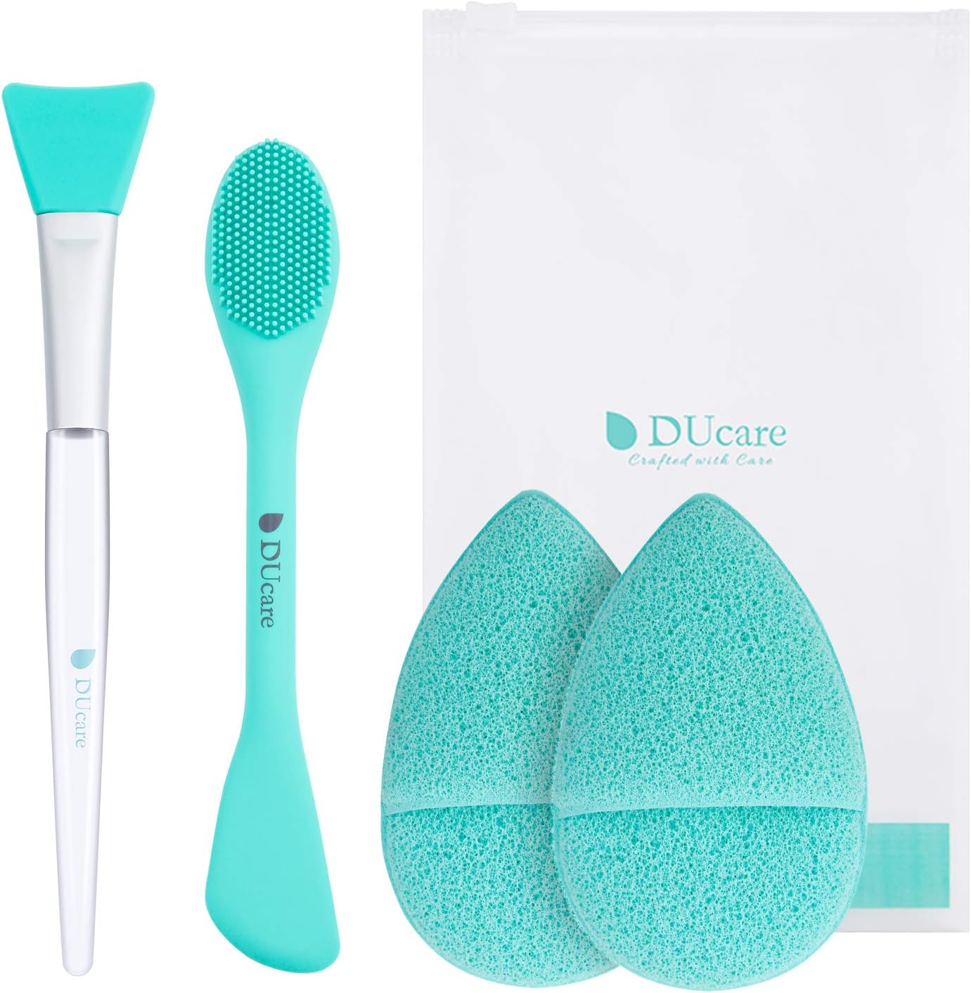 Facial Mask Mixing Set 4PCS with Silicon Face Mask Brush Manual Facial Cleansing Brushes Sponges Face Pad Puff DIY Facemask Mixing Tool Kit Green