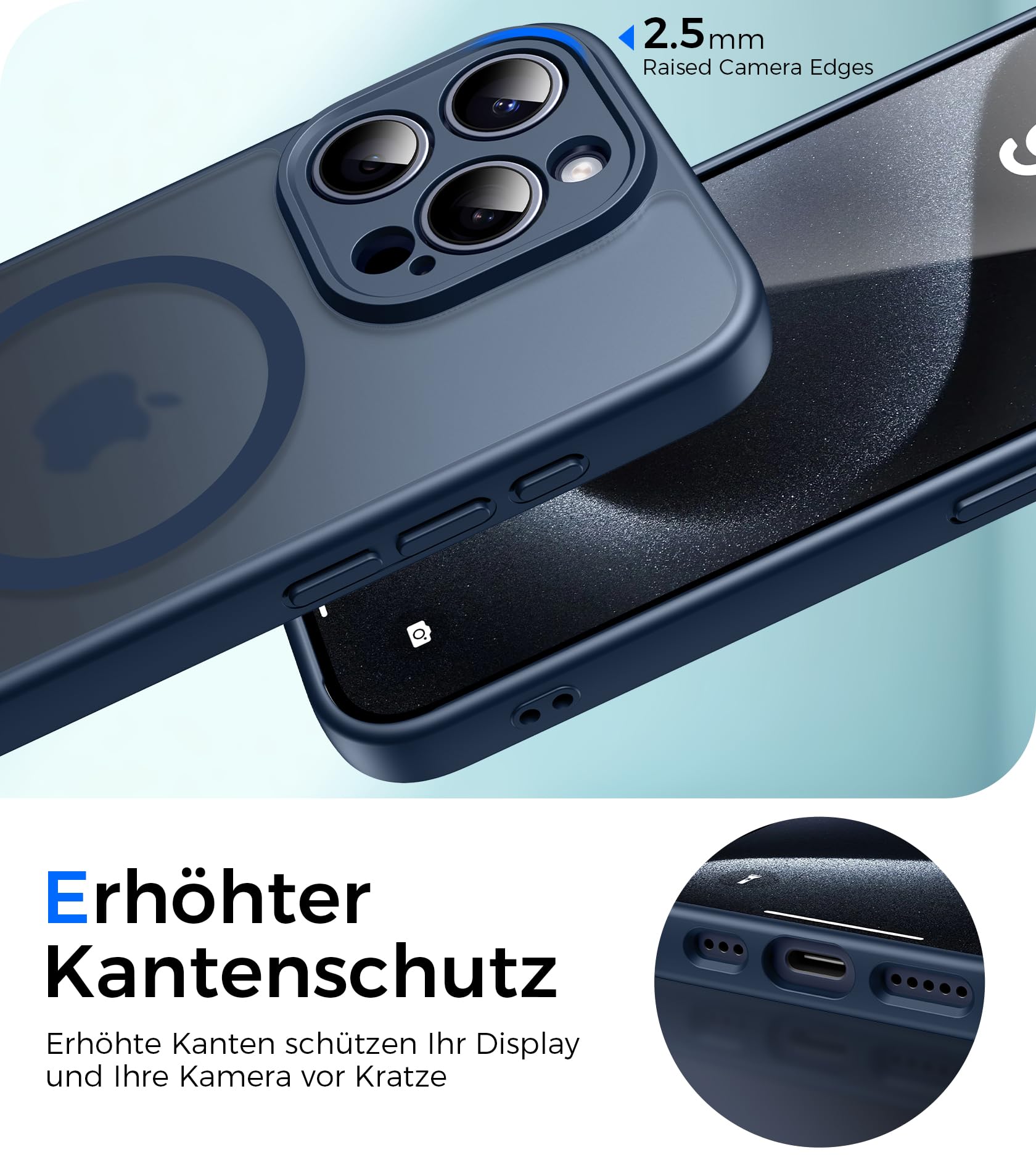 Natiiozie Cover Magnetica per iPhone 15 Pro Compatibile con MagSafe, Protezione Fotocamera Integrata Antiurto, Traslucida Opaca Posteriore Protettiva Case iPhone 15 Pro Custodia 6.1", Blu