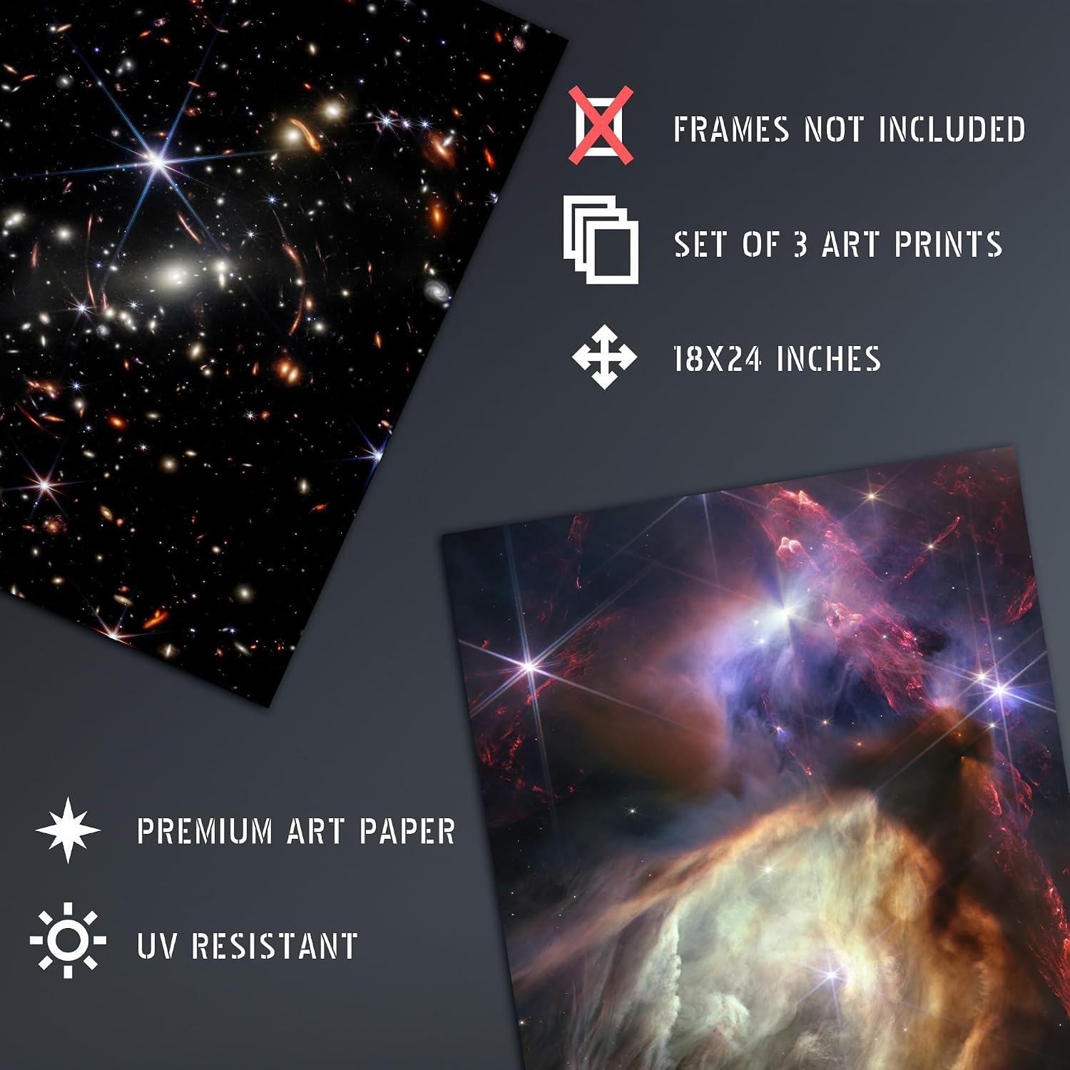 Artery8 Pack of 3 NASA James Webb Space Telescope Images Deep Field Stars Rho Ophiuchi Clouds Pillars of Creation Unframed 18X24 Inch Wall Art Living Room Prints Set