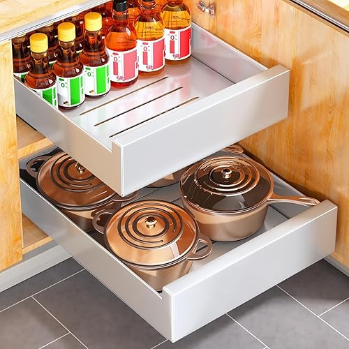 Organizador de gabinete extraíble, 21 pulgadas de profundidad, cajones deslizantes para armarios de cocina, organizadores extraíbles para el hogar
