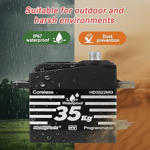 Miniatura 2 de HobbyPark Impermeable 35KG Servo Motor de Alto Torque Motor Sin Núcleo Engranajes de Metal Digital RC Servo de Dirección y 25T Servo Horn para 18