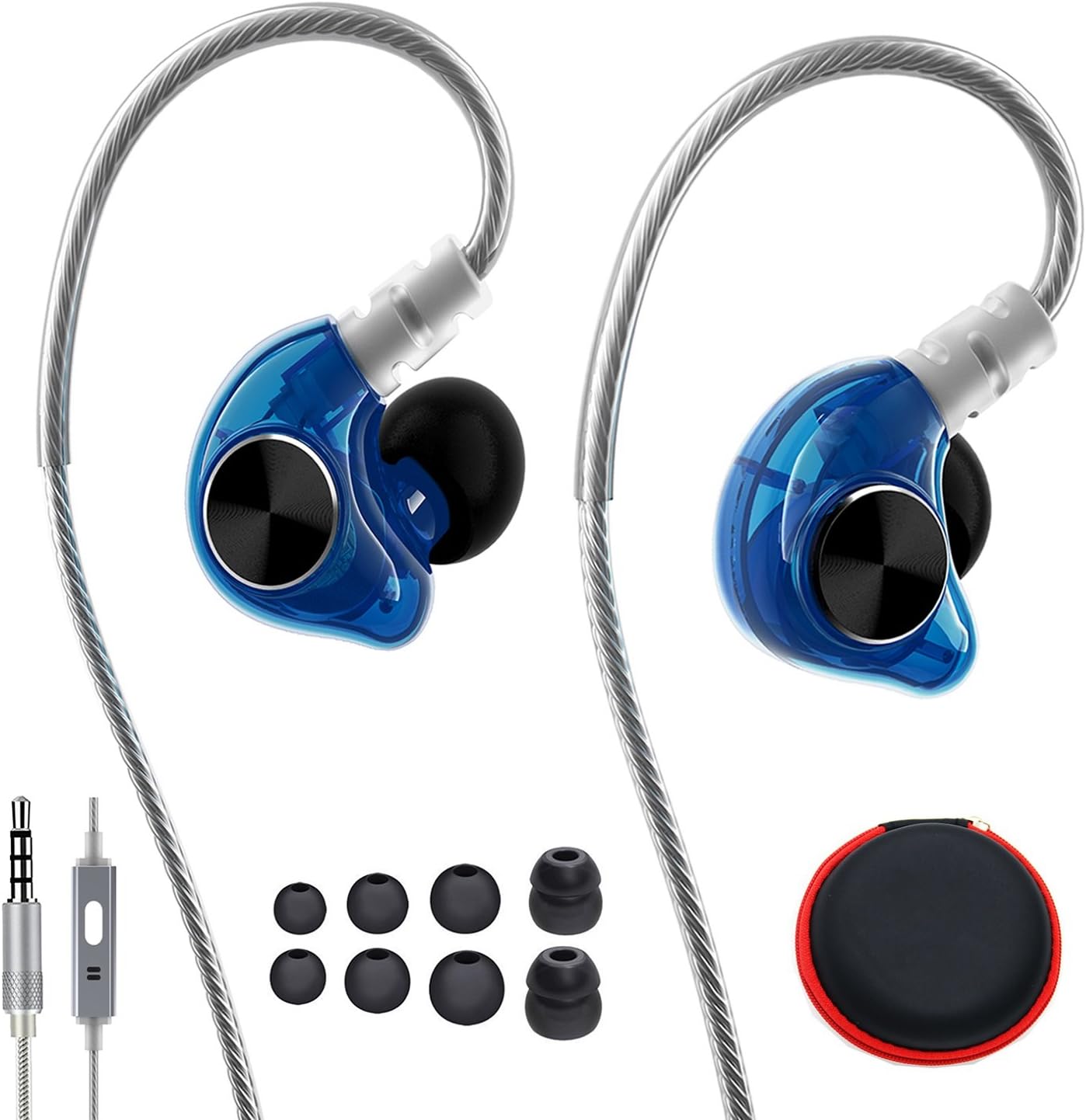 In Ear Sports Headphones, HIFI Wired Earbuds with Noise Isolating, Microphone and Remote, Flex Memory Wire Earhooks Earphones for Running Fitness Jogging Gym Exercise Workout IPhone Samsung Blue