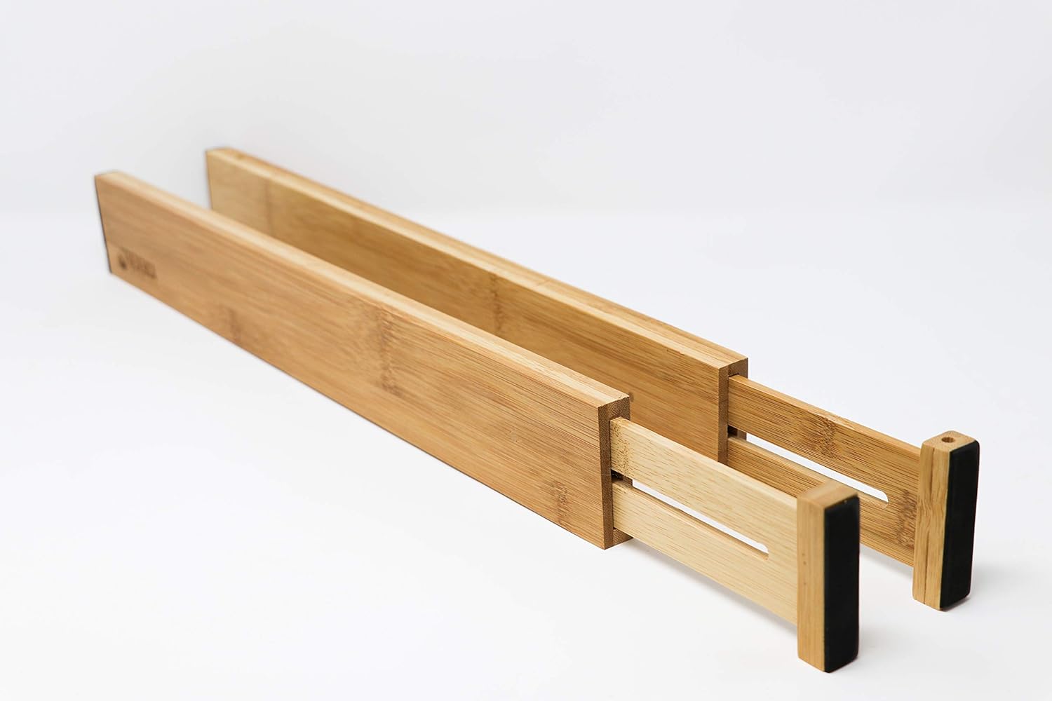 Bamboo Adjustable Drawer Divider Organizers - Spring Loaded, Stackable | Perfect for Kitchen Utensils, Silverware & Knife Drawer Dividers, Desk, Bathroom, and Dresser Drawer Organization (4-Pack)