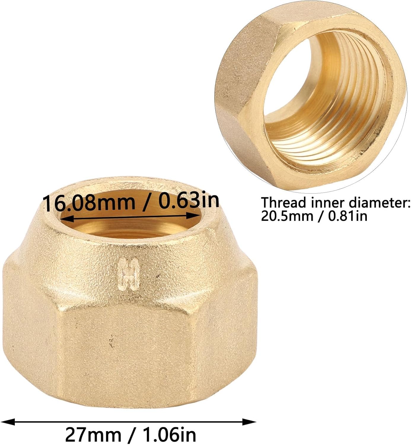 Fafeicy 5/8 Inch Brass Nut for HVAC Systems, 150PSI Pressure Rating, 10-Pack Tube Fitting for AC Copper Pipes