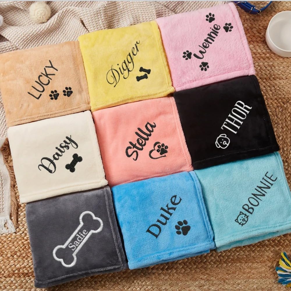 Gorm Red Personalised Embroide Plush Pet Blanket, Personalised Name, Dog Bedding, Cat Bedding, Unique Gifts, Pet Supplies (70X100cm)