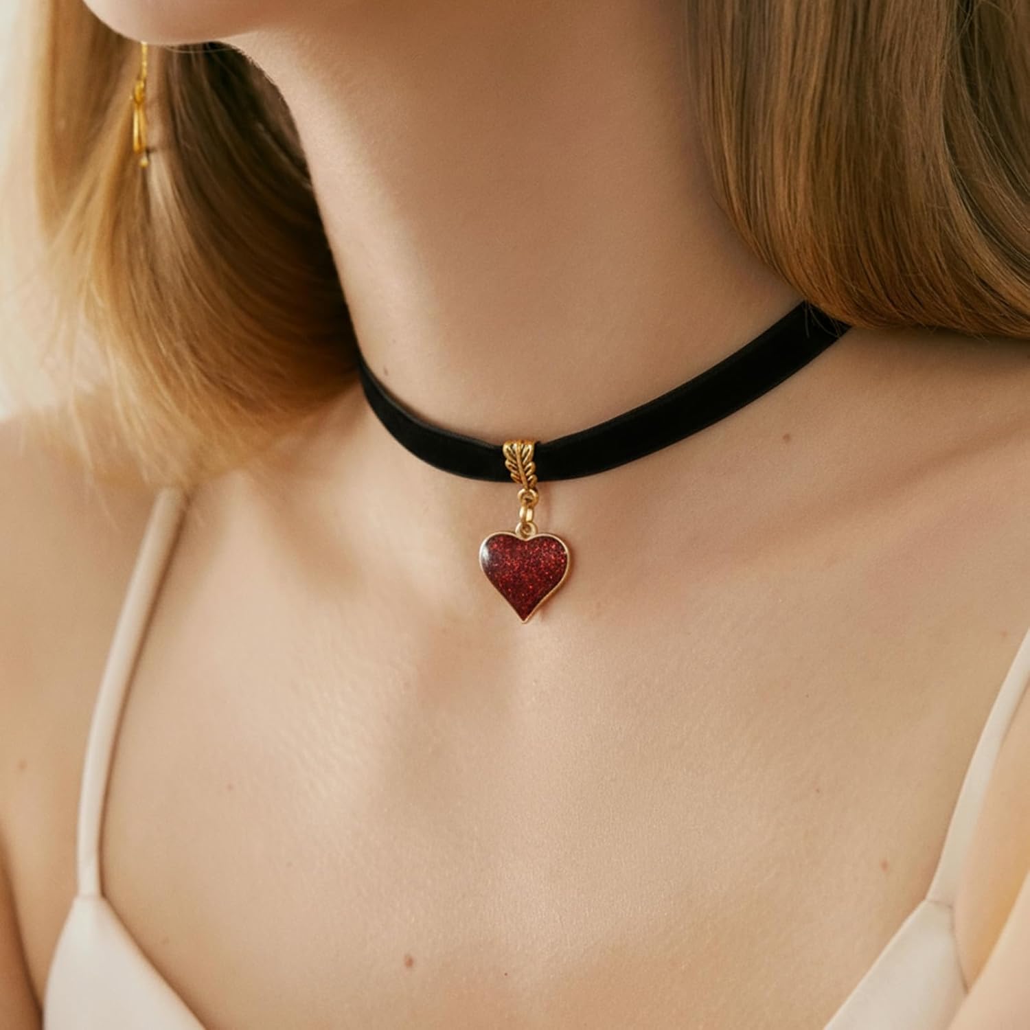 Black Choker Necklaces for Women, Red Heart Necklace Adjustable Soft Collar Chain for Valentines Day Halloween Cosplay Party - Image 7