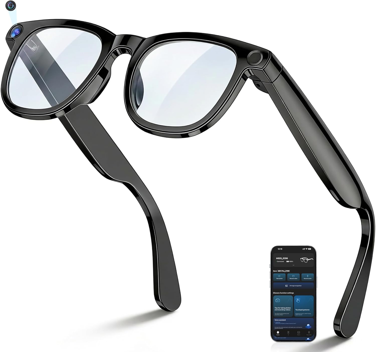 AI Smart Glasses with Camera, 8MP Photo & 4K Video, Real-Time Translation in 140+ Languages, Voice Assistant, Object Recognition, Bluetooth/WiFi, Blue Light Glasses for Travel, Meetings, Vlogging